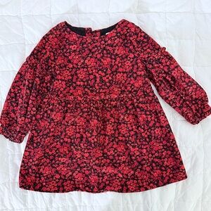 GAP 2T Red and Black Floral Corduroy Dress